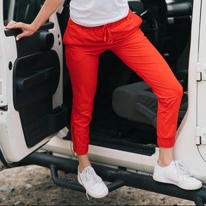 Red Everywhere Zipper Joggers, Size Large